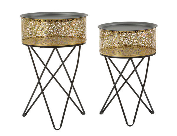 online Set de 2 Tables Basses Ø40x66-35x56 cm en Métal Noir et Doré