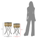 Set 2 Tavolini Ø40x66-35x56 cm in Metallo Nero e Oro-7