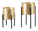 Set 2 Portavasi Ø21x38-19x28 cm in Metallo Nero e Oro-1