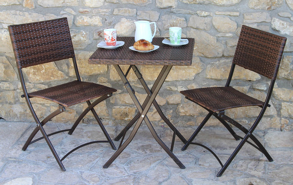 acquista Ensemble table basse et 2 chaises de jardin pliantes en polyrotin marron Bauer Duetto