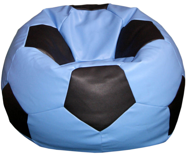 Pouf poire Ø100 cm en simili cuir ballon de football Baselli bleu clair et noir sconto