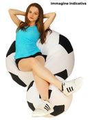 Poltrona a Sacco Pouf Ø100 cm in Similpelle con Poggiapiedi Baselli Pallone da Calcio Celeste e Nero-3