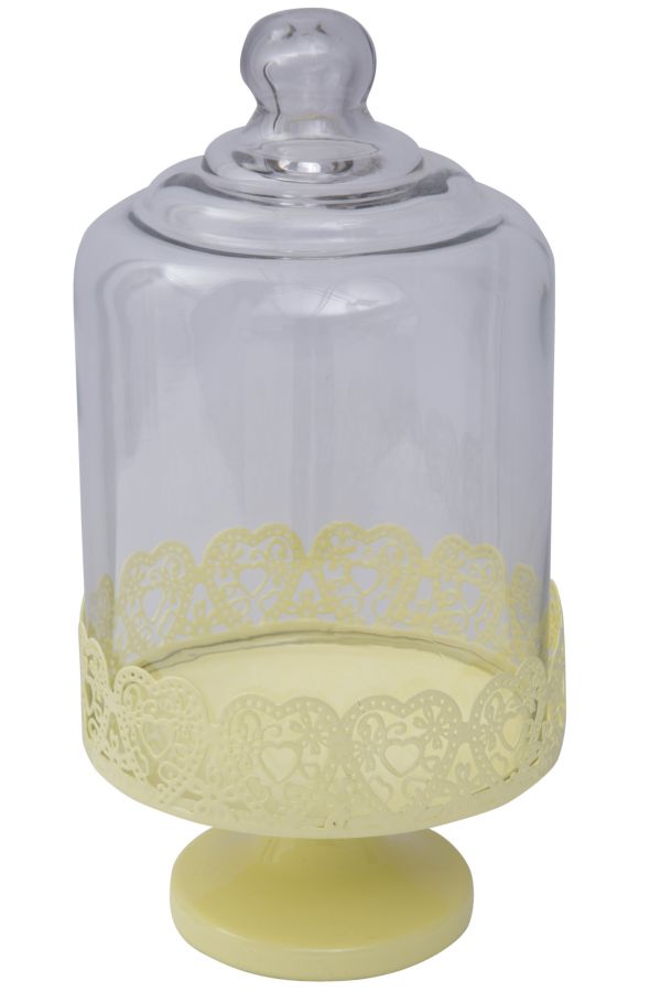 Porte Bonbons Coeur Jaune Ø15,5x29,5 cm en Fer et Verre Jaune prezzo