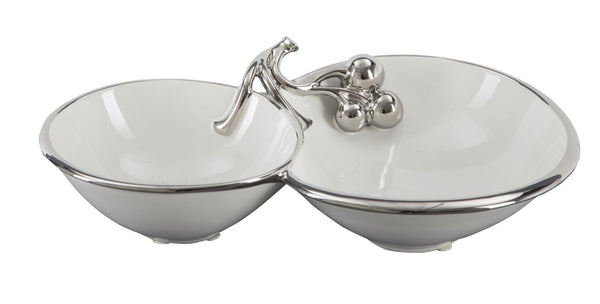 sconto Ballons Vides Poches 32x20,5x8 cm en Céramique Blanche et Argentée