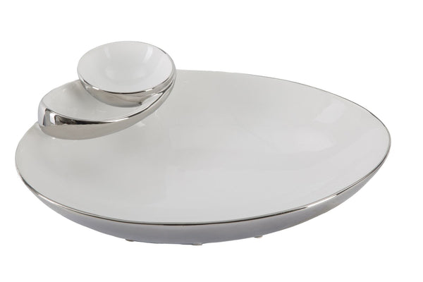 sconto Vide Poches à Savon 37x26x11,5 cm en Céramique Blanche et Argent