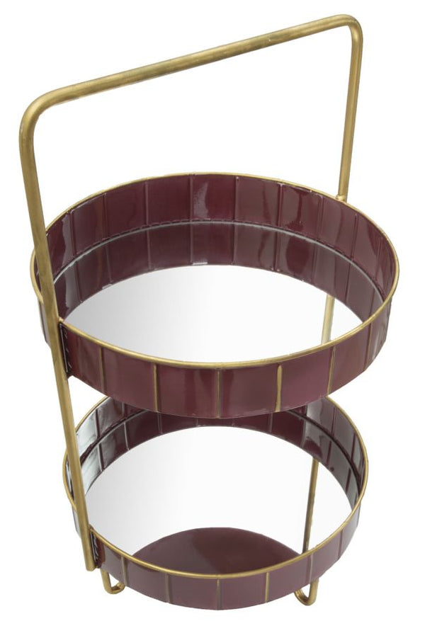 sconto Vide Poches Double Glam 36,5x34,5x56,5 cm en Fer et Miroir Bordeaux et Or