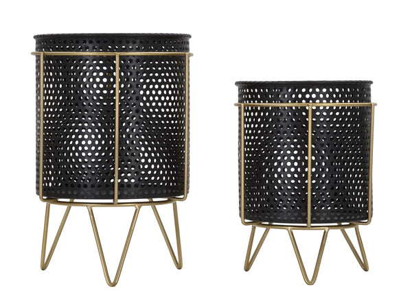 sconto Fashion Pair Cache Pot Ø19,5x28-17x23 cm en Fer Noir et Doré