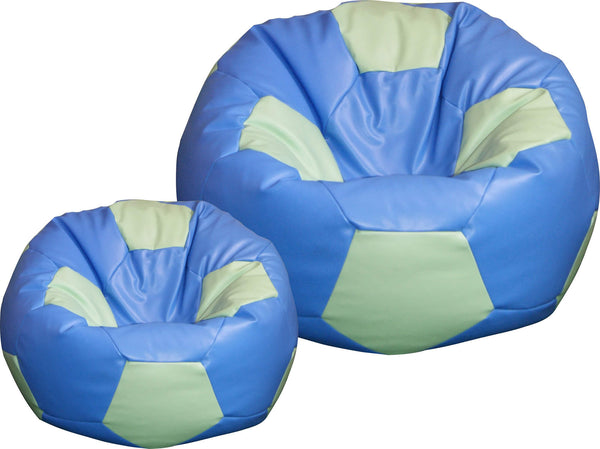 Fauteuil Pouf Pouf Ø100 cm en Simili Cuir avec Repose-Pieds Baselli Ballon de Football Bleu Clair et Vert Menthe online