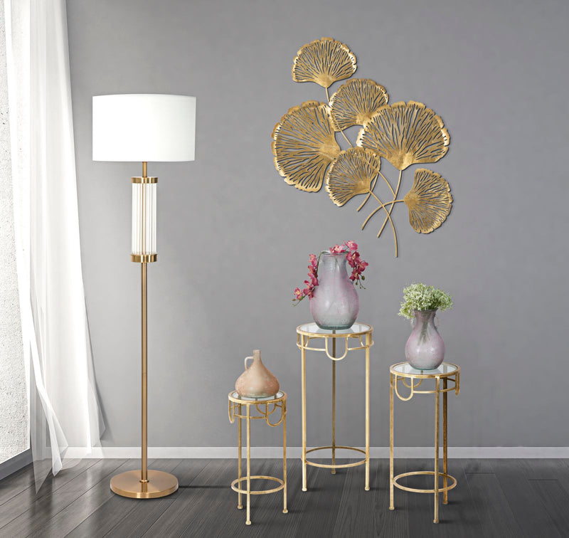 Lampada da Terra Ottoman Ø40x158 cm in Ferro e Vetro e Tessuto Oro e Bianco-7