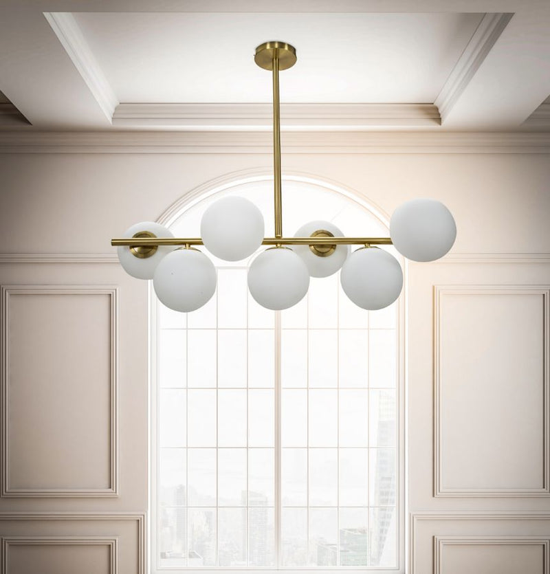 Lampadario Glamy 7 Luci 81x30x74 cm in Ferro e Vetro Oro e Bianco-5