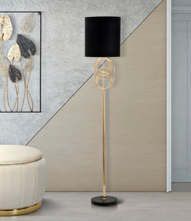 Lampada da Terra Circly Ø35x171 cm in Ferro PVC e Tessuto Oro e Nero-7