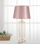 Lampada da Tavolo Krista Ø33x64 cm in Ferro PVC e Tessuto Oro e Rosa-6