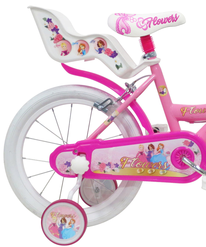 Bicicletta per Bambina 16" 2 Freni  Flower Rosa-2