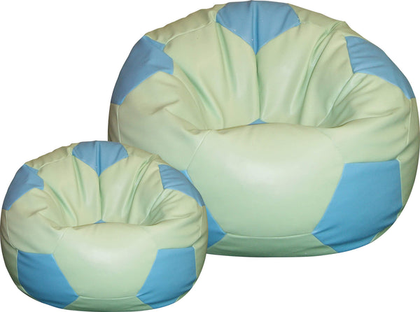 Pouf Pouf Ø100 cm en Simili Cuir avec Repose-Pieds Baselli Vert Menthe et Ballon de Football Bleu Ciel online