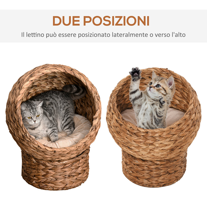 Cuccia in Vimini per Gatti 42x33x52 cm con Cuscino  Marrone e Bianco-7