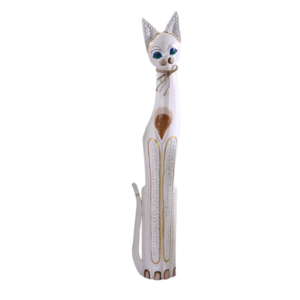 sconto Figurine chat en bois beige blanc cm 17x6xh100