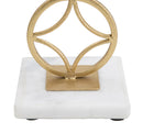 Portacandele Star 10x10x32 cm in Ferro e Marmo Oro e Bianco-3