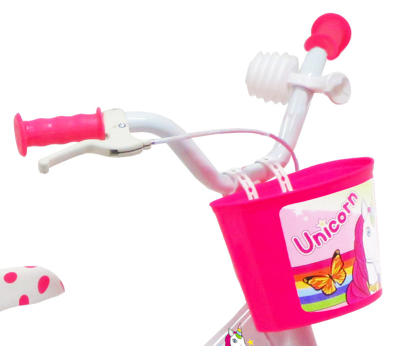 Bicicletta per Bambina 12" 1 Freno Gomme in EVA Unicorno Bianca/Rosa-4