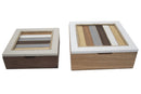 Cofanetto Coppia Lignes 19x19x7 - 16x16x5,5 cm in MDF Bianco Marrone e Grigio-1