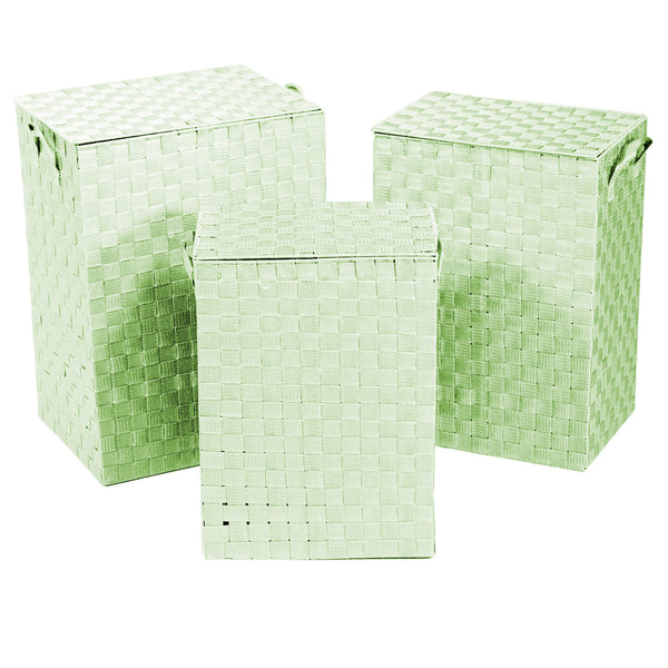 prezzo Ensemble de 3 paniers à linge rectangulaires en polyester vert clair doublés