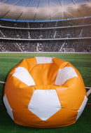 Poltrona a Sacco Pouf Ø100 cm in Similpelle Baselli Pallone da Calcio Arancione e Bianco-2