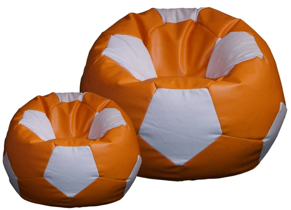 Pouf poire Ø100 cm en simili cuir avec repose-pieds Baselli ballon de football orange et blanc sconto