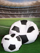 Poltrona a Sacco Pouf Ø100 cm in Similpelle con Poggiapiedi Baselli Pallone da Calcio Bianco e Nero-2