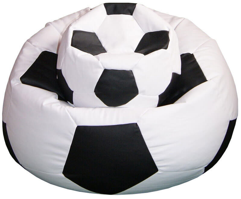 Poltrona a Sacco Pouf Ø100 cm in Similpelle con Poggiapiedi Baselli Pallone da Calcio Bianco e Nero-3