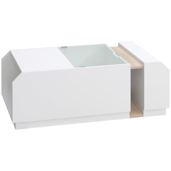Table Basse avec Étagères et Compartiments Cachés 100x55x36 cm en Bois et Verre Blanc prezzo