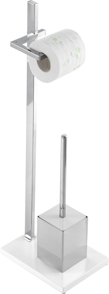 Piantana Porta Rotolo Porta Scopino Cromata Bianca-1