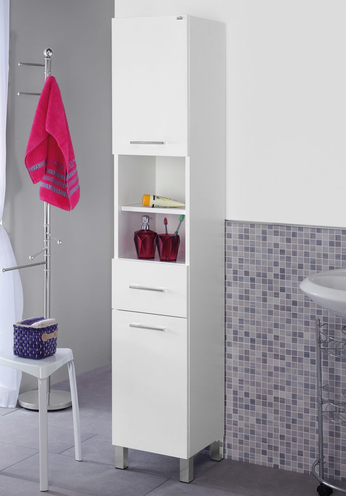 Mobile da Bagno Colonna Porta Asciugamani 33Cm Laccato Bianco-1