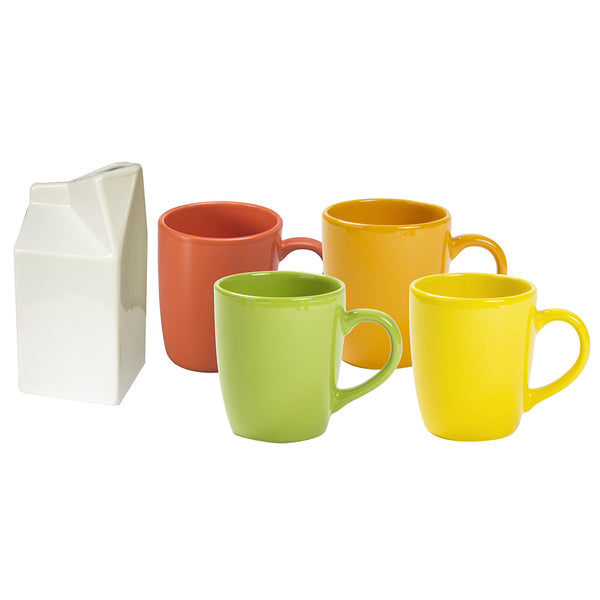 online Lot de 4 tasses colorées avec pot à lait en grès blanc Kaleidos