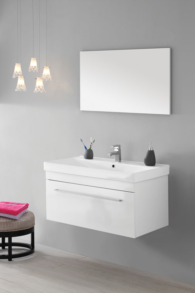 Mobile da Bagno Sospeso Laccato Bianco Composizione in Mdf 90Cm-1