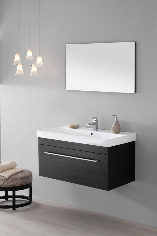 Mobile da Bagno Sospeso Grigio Composizione in Mdf 90Cm-1