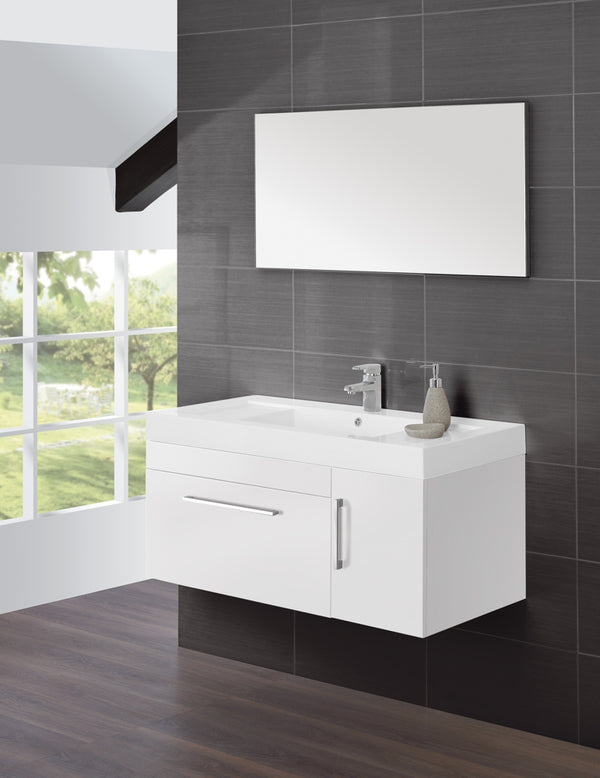 sconto Meuble Salle De Bain Suspendu Laqué Blanc Composition 100Cm