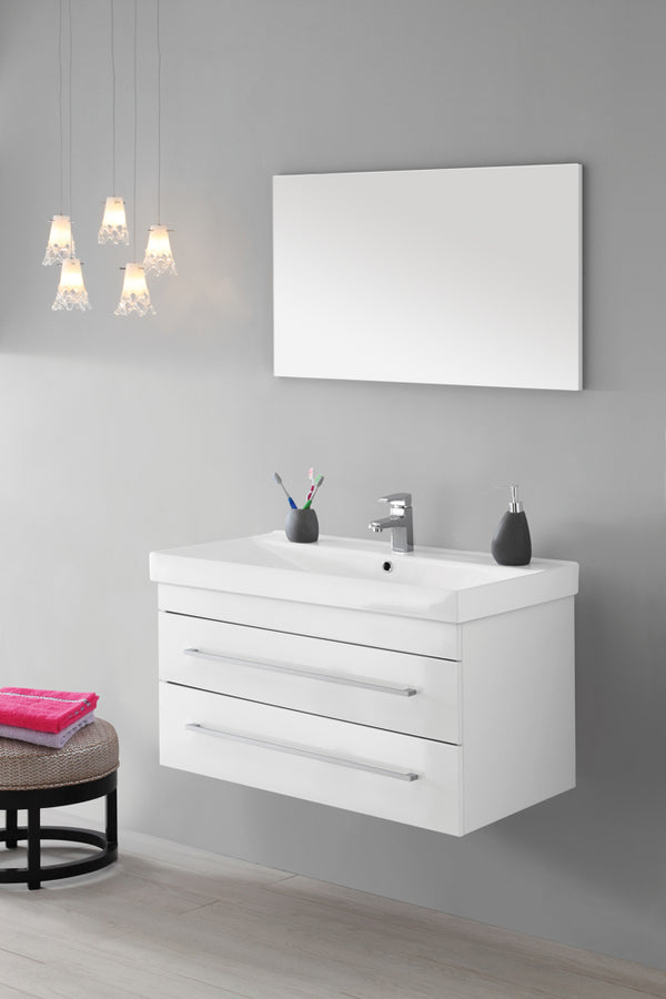 Meuble de Salle de Bain Suspendu Blanc avec Double Tiroir Composition 90Cm online