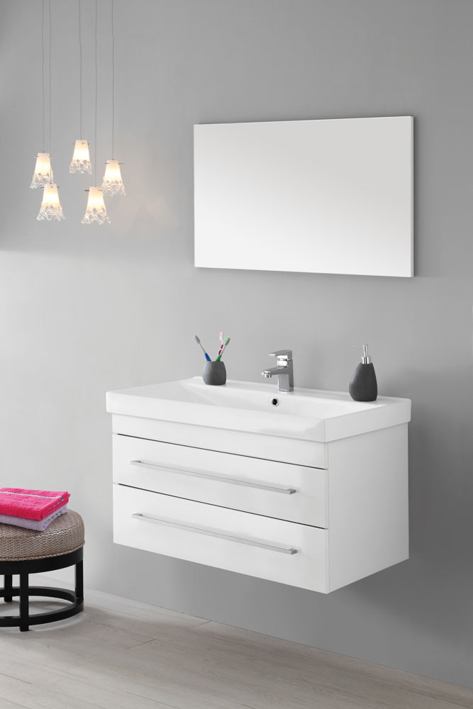 Mobile da Bagno Sospeso Bianco con Doppio Cassetto Composizione 90Cm-1
