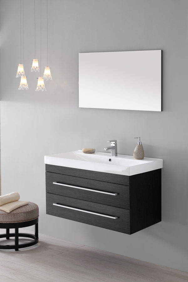 sconto Meuble de Salle de Bain Suspendu Gris avec Double Tiroir Composition 90Cm
