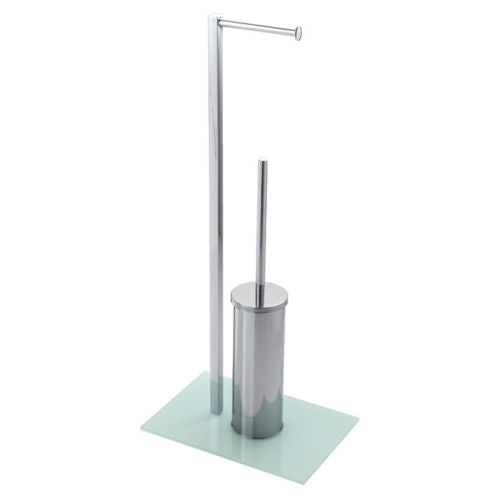 Piantana Porta Scopino e Porta Rotolo con Base Vetro-1