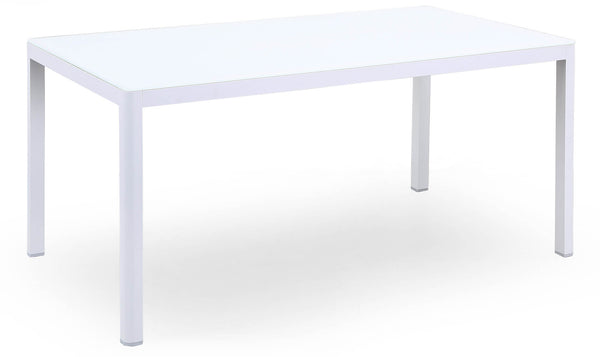 sconto Table de jardin 160x90x75 cm en aluminium avec plateau en verre blanc Kraus Modigliani