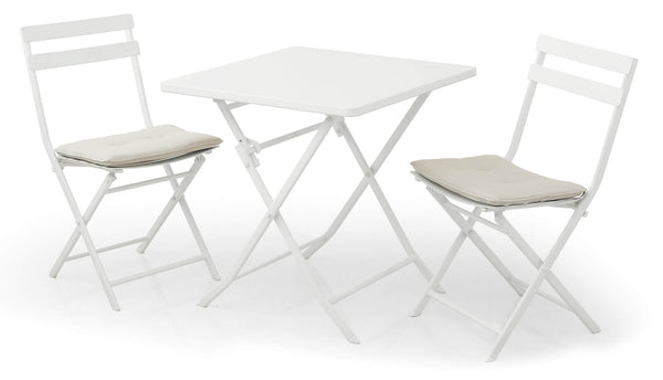 sconto Ensemble de table basse et 2 chaises de jardin pliantes en acier blanc Kraus Tiziano