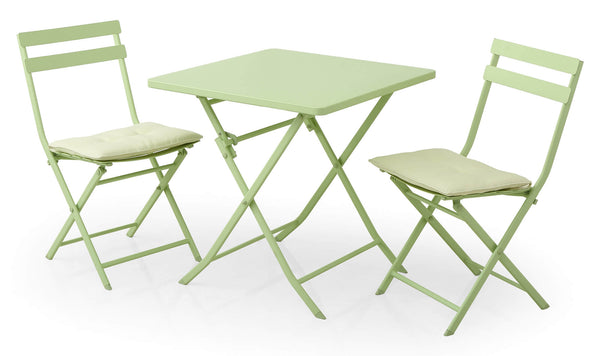 online Ensemble de table basse et 2 chaises de jardin pliantes en acier vert Kraus Tiziano