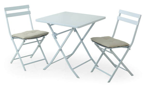 prezzo Ensemble de table basse et 2 chaises de jardin pliantes en acier bleu clair Kraus Tiziano