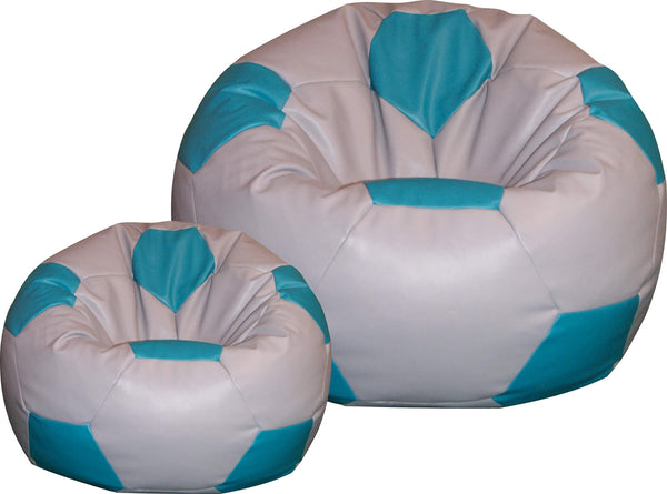 Pouf Pouf Ø100 cm en Simili Cuir avec Repose-Pieds Baselli Ballon de Football Gris et Turquoise sconto