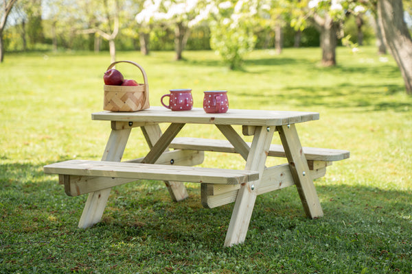 sconto Table de jardin en bois avec bancs pour enfants