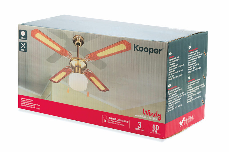 Ventilatore da Soffitto con 4 Pale e Lampada Ø106cm 3 Velocità  Kooper Windy Marrone-3
