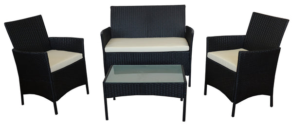 Ensemble de jardin canapé 2 fauteuils et table basse en polyrotin Soriani noir et ivoire prezzo