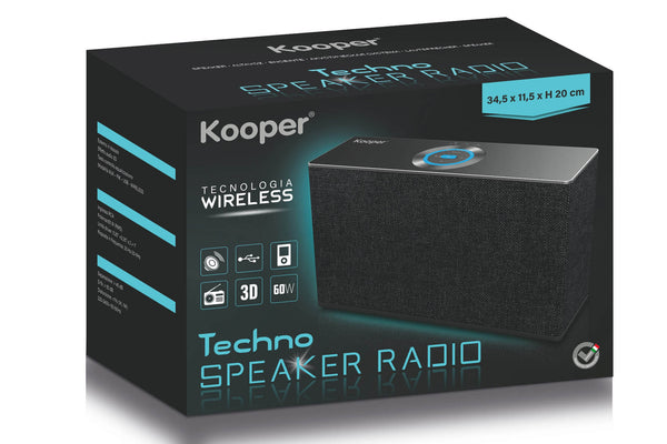 Enceinte sans fil 60 W avec radio en tissu noir Kooper Techno acquista