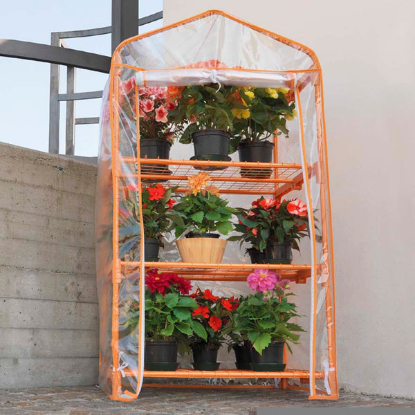 Serre de jardin en aluminium 3 étagères avec couverture orange azalée Rama online