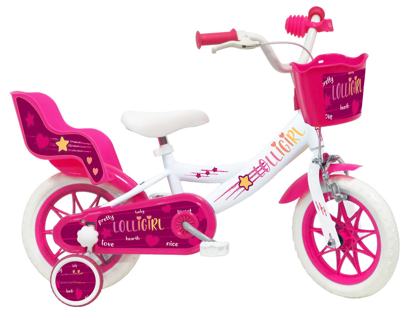 Bicicletta per Bambina 12" 2 Freni Gomme in EVA Lolly Girl Bianca/Rosa-1